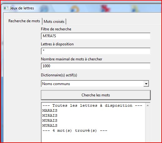 Coipe d'&eacute;cran de l'application "Jeux de lettres"