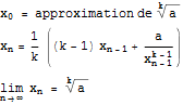 Calcul de la racine k-ième de a