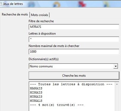 Copie d'écran de l'application "Jeux de lettres"